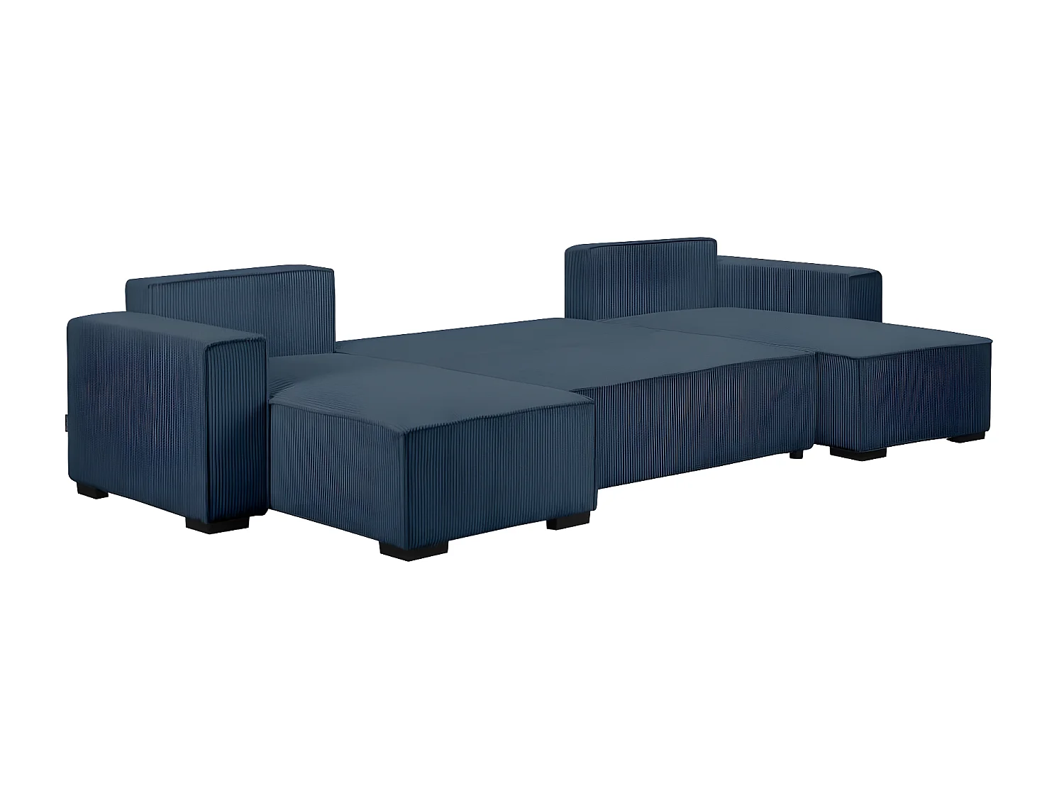 Canapé panoramique 5 places Clarence convertible avec coffre en velours côtelé - Bleu foncé - L322 x P161 x H87cm - Loungitude