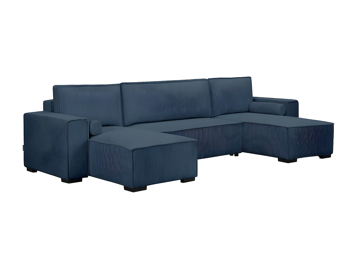 Canapé panoramique 5 places Clarence convertible avec coffre en velours côtelé - Bleu foncé - L322 x P161 x H87cm - Loungitude