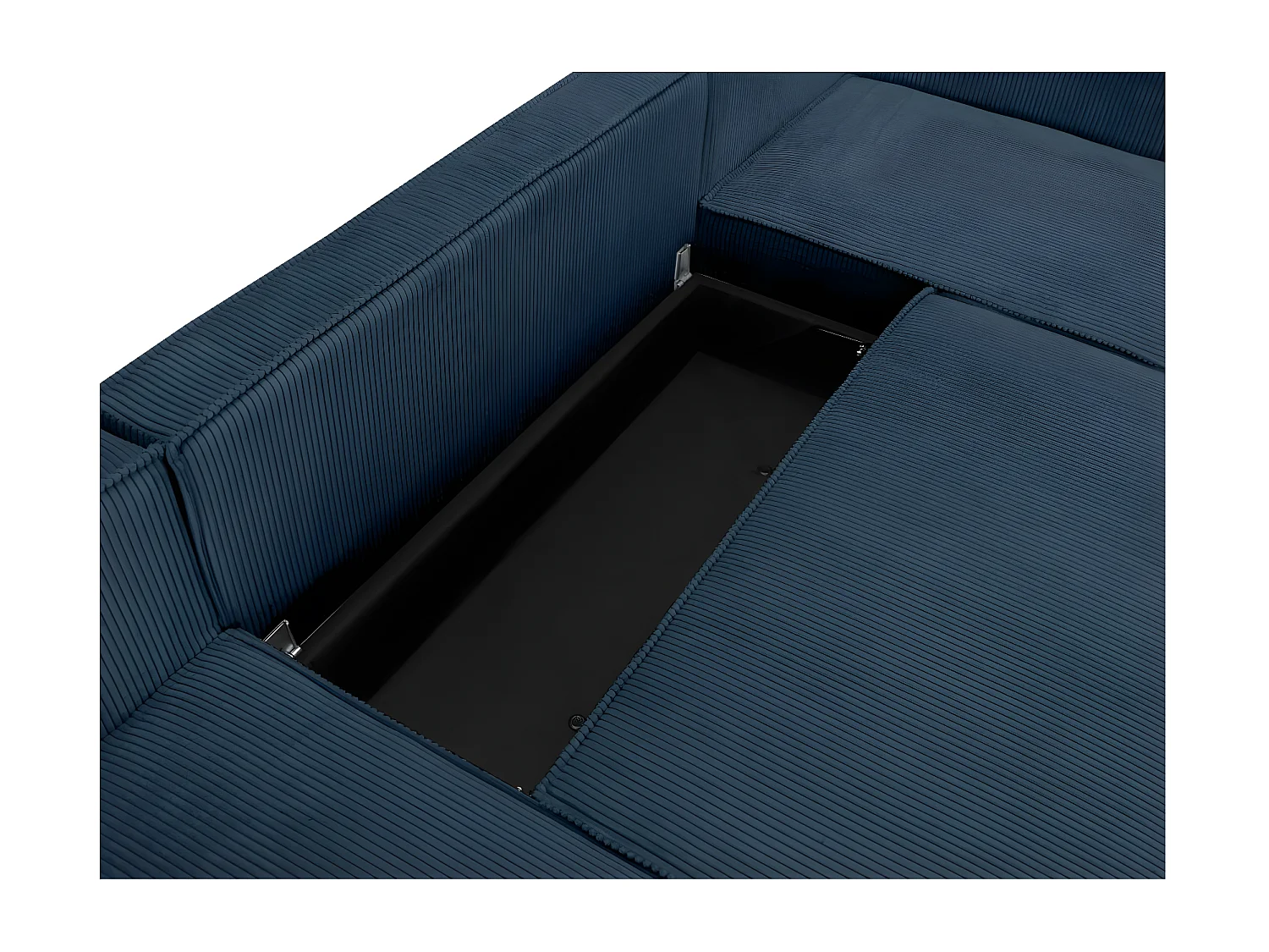 Canapé panoramique 5 places Clarence convertible avec coffre en velours côtelé - Bleu foncé - L322 x P161 x H87cm - Loungitude