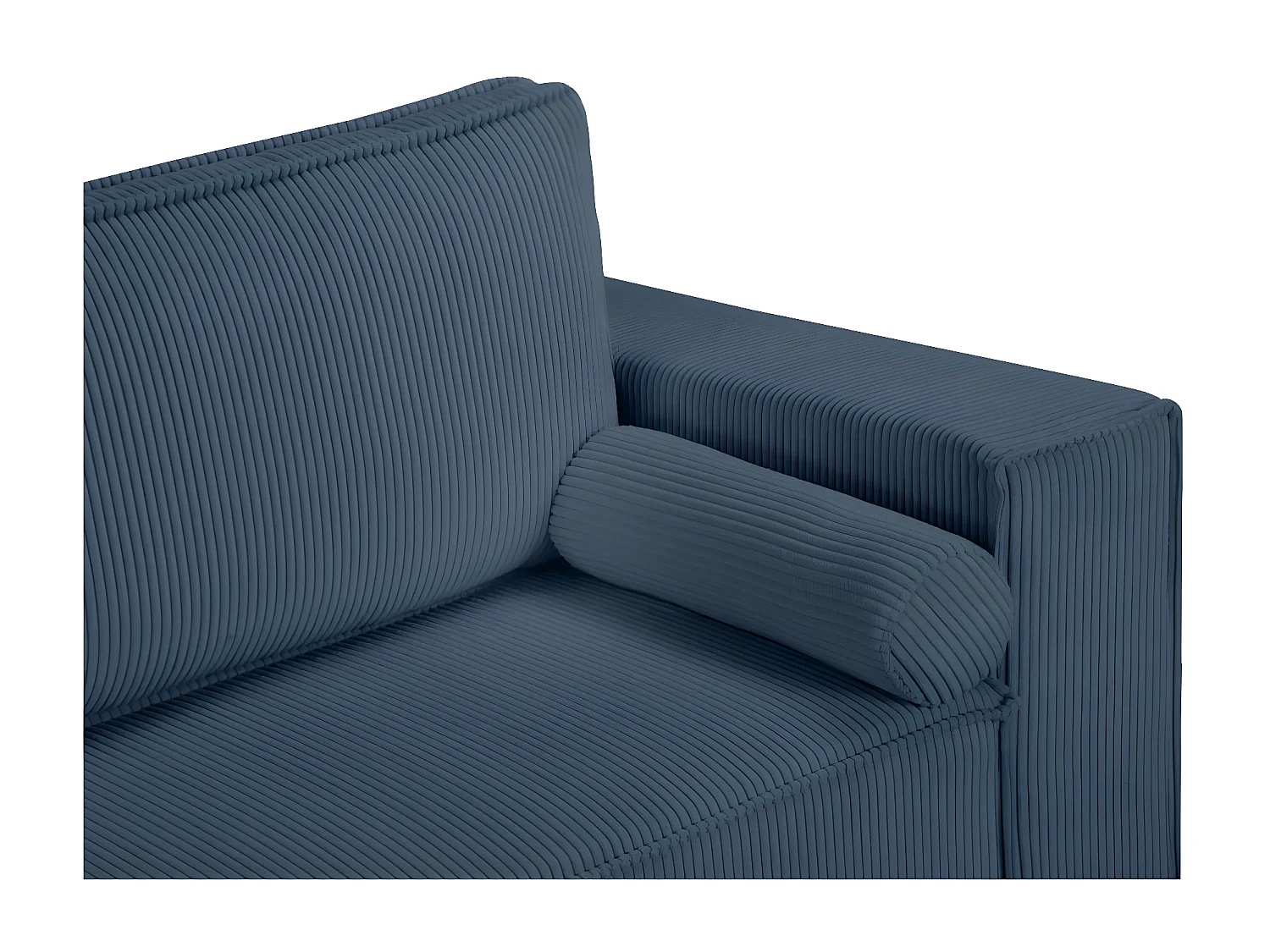 Canapé panoramique 5 places Clarence convertible avec coffre en velours côtelé - Bleu foncé - L322 x P161 x H87cm - Loungitude