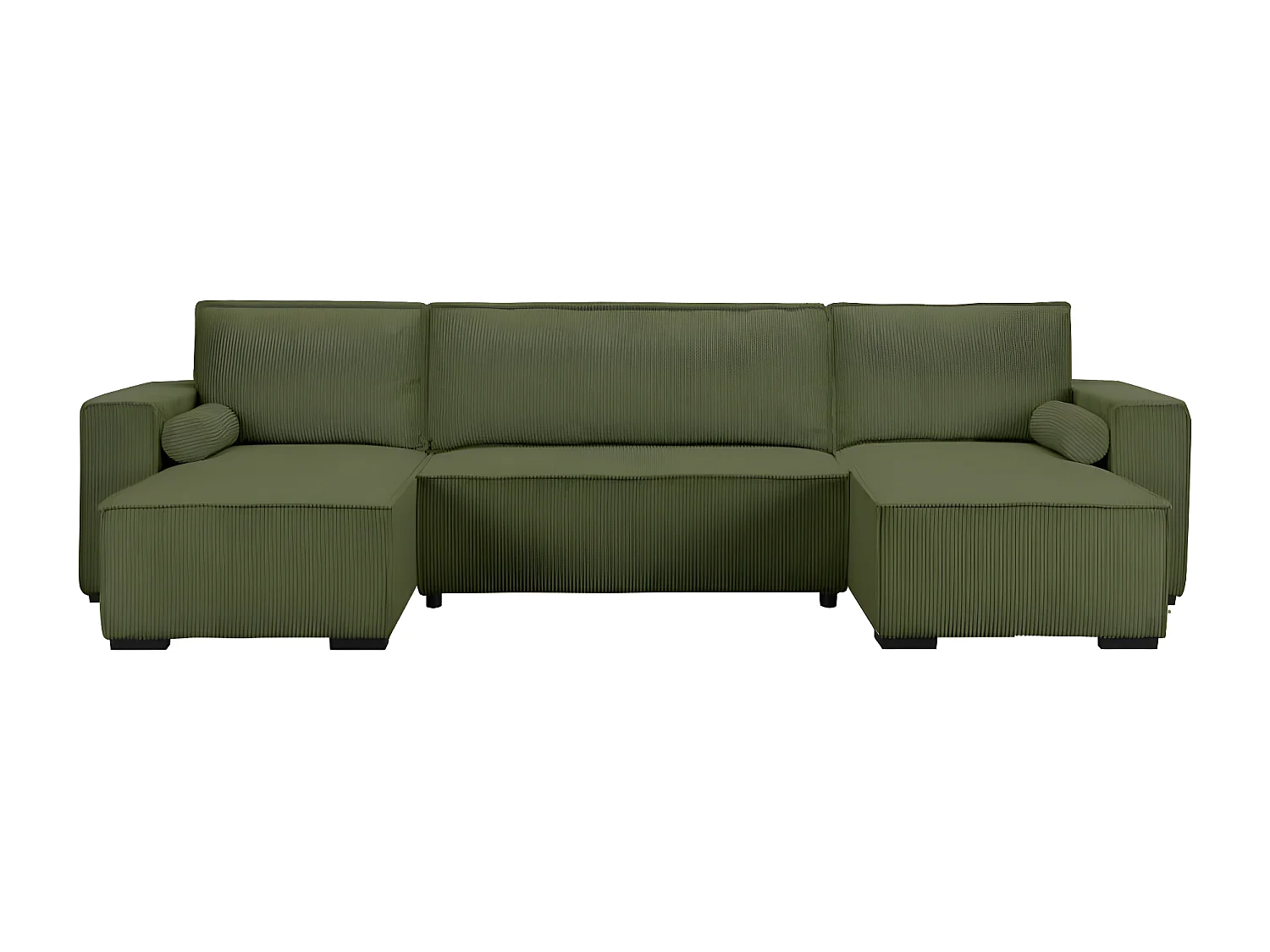 Canapé panoramique 5 places Clarence convertible avec coffre en velours côtelé - Vert foncé - L322 x P161 x H87cm - Loungitude