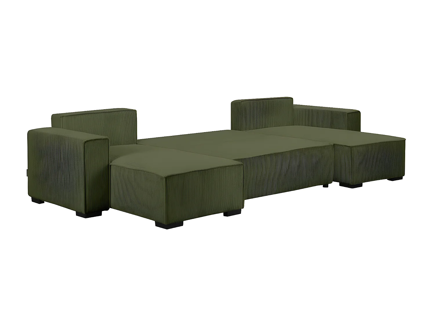 Canapé panoramique 5 places Clarence convertible avec coffre en velours côtelé - Vert foncé - L322 x P161 x H87cm - Loungitude