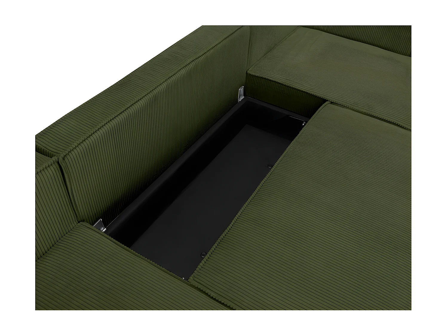 Canapé panoramique 5 places Clarence convertible avec coffre en velours côtelé - Vert foncé - L322 x P161 x H87cm - Loungitude