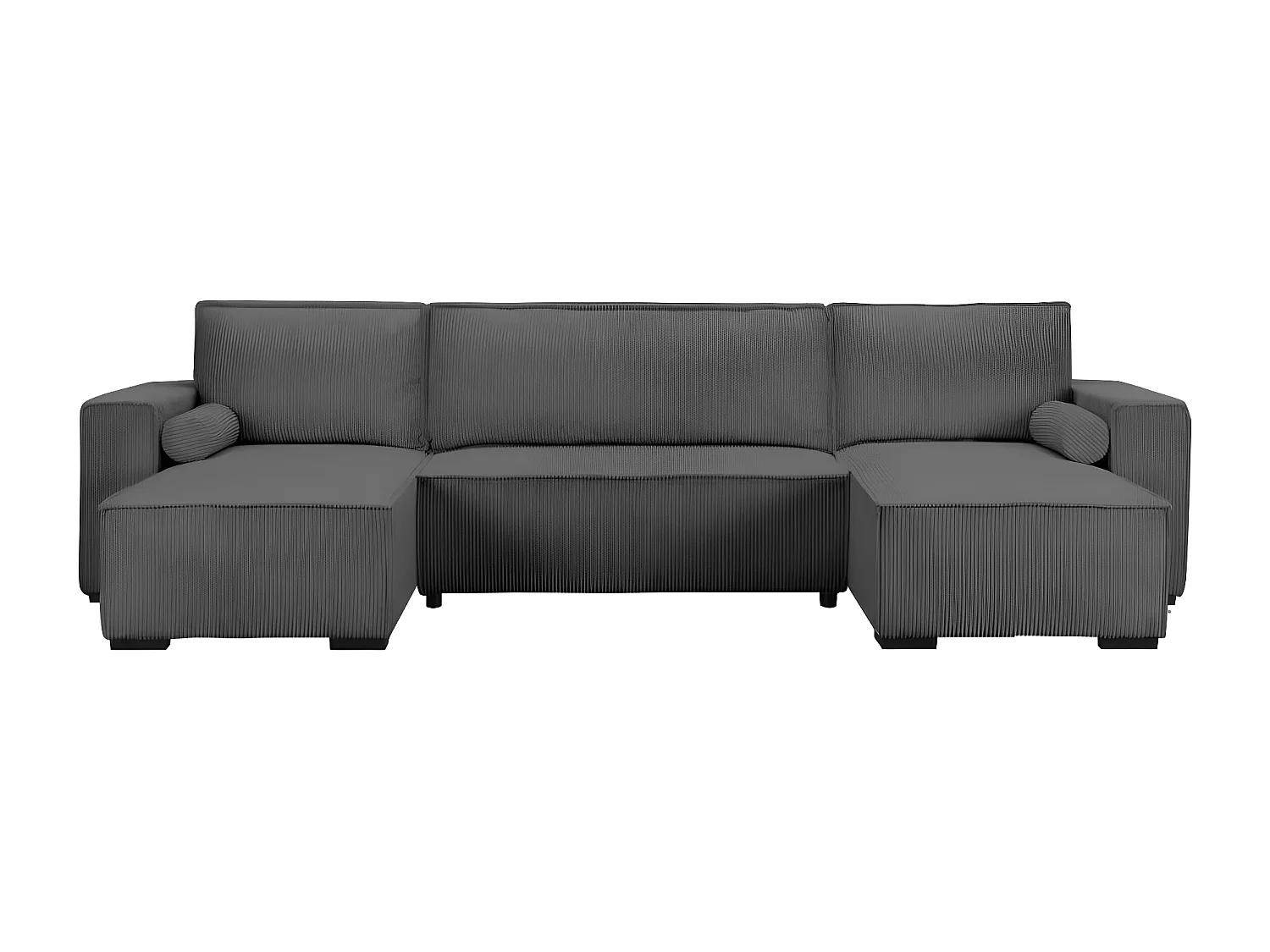 Canapé panoramique 5 places Clarence convertible avec coffre en velours côtelé - Gris anthracite - L322 x P161 x H87cm - Loungitude