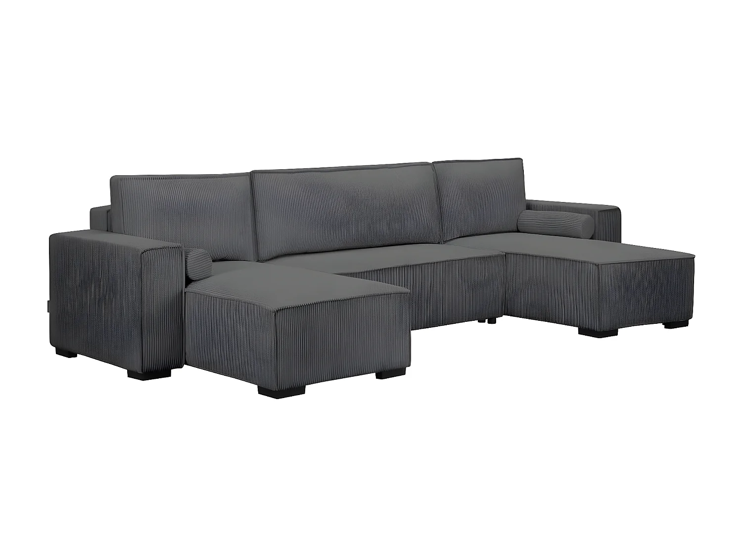 Canapé panoramique 5 places Clarence convertible avec coffre en velours côtelé - Gris anthracite - L322 x P161 x H87cm - Loungitude