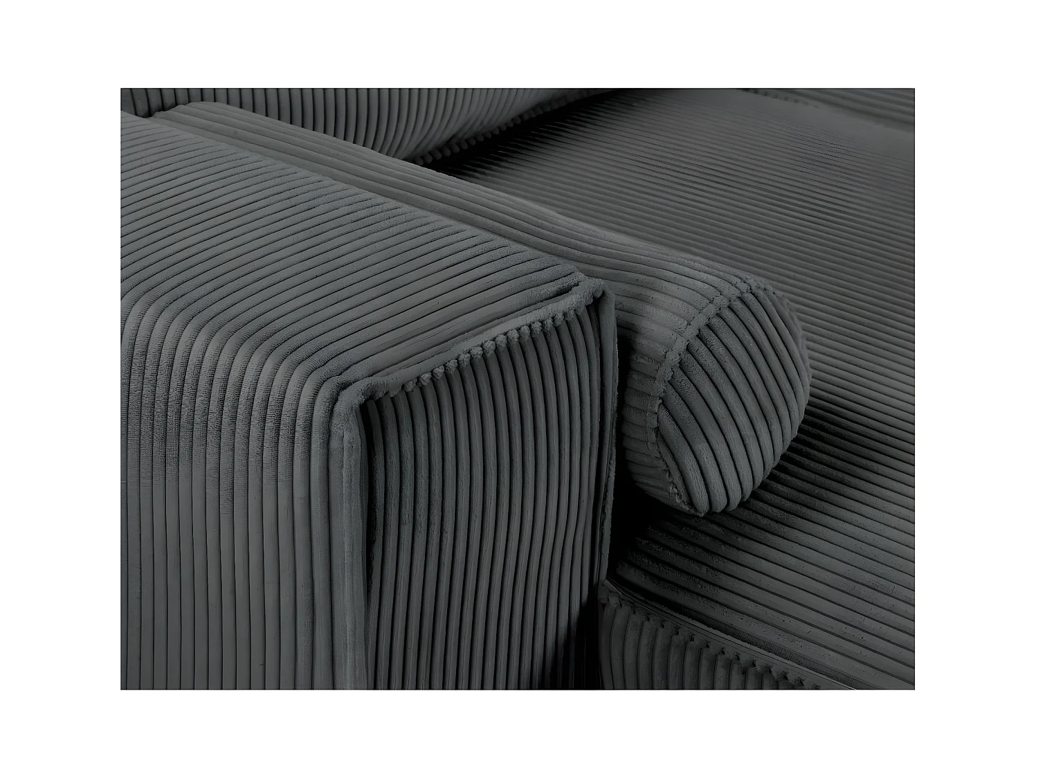 Canapé panoramique 5 places Clarence convertible avec coffre en velours côtelé - Gris anthracite - L322 x P161 x H87cm - Loungitude