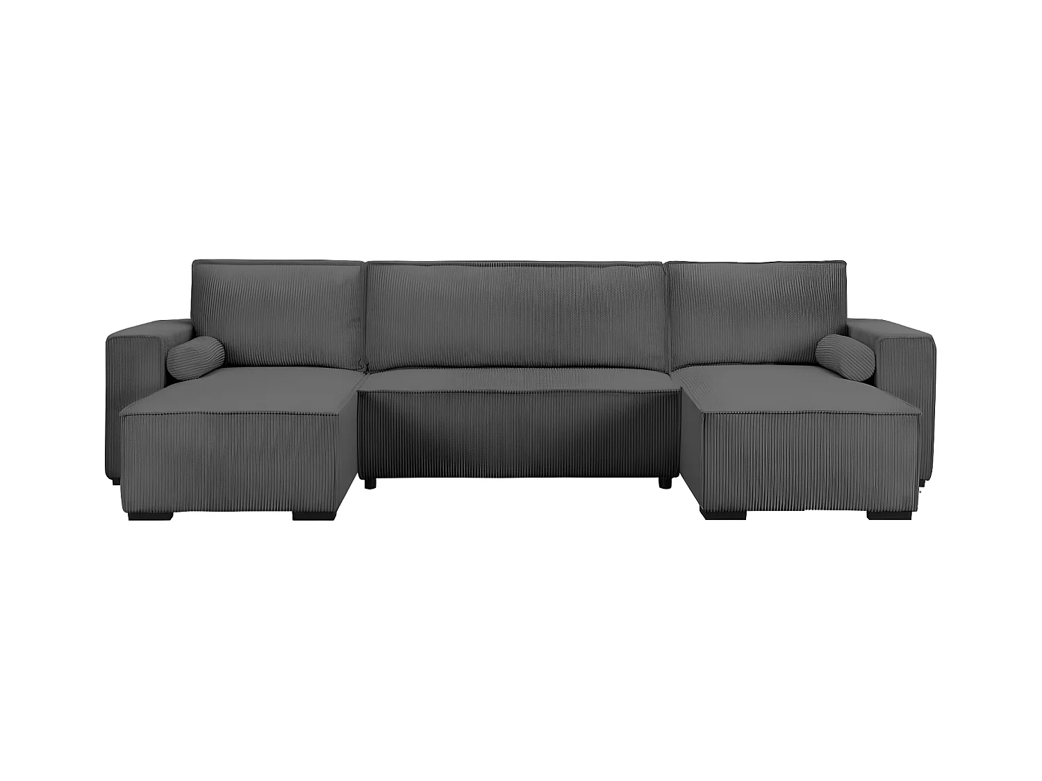 Canapé panoramique 5 places Clarence convertible avec coffre en velours côtelé - Gris anthracite - L322 x P161 x H87cm - Loungitude