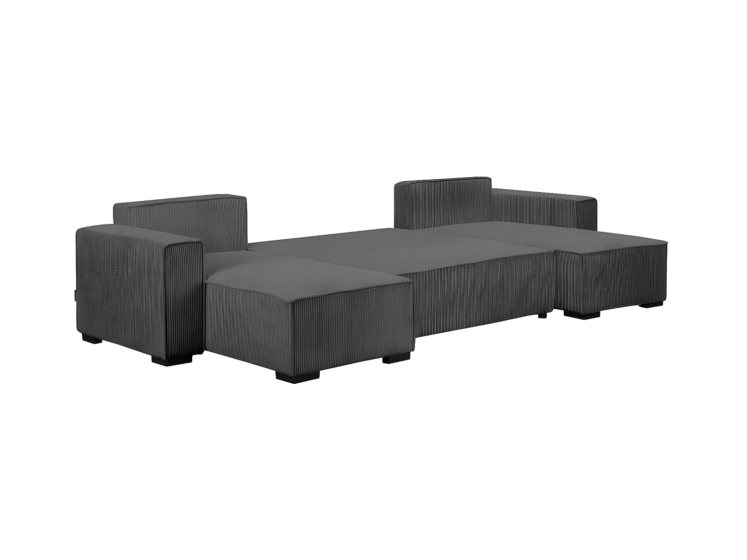 Canapé panoramique 5 places Clarence convertible avec coffre en velours côtelé - Gris anthracite - L322 x P161 x H87cm - Loungitude