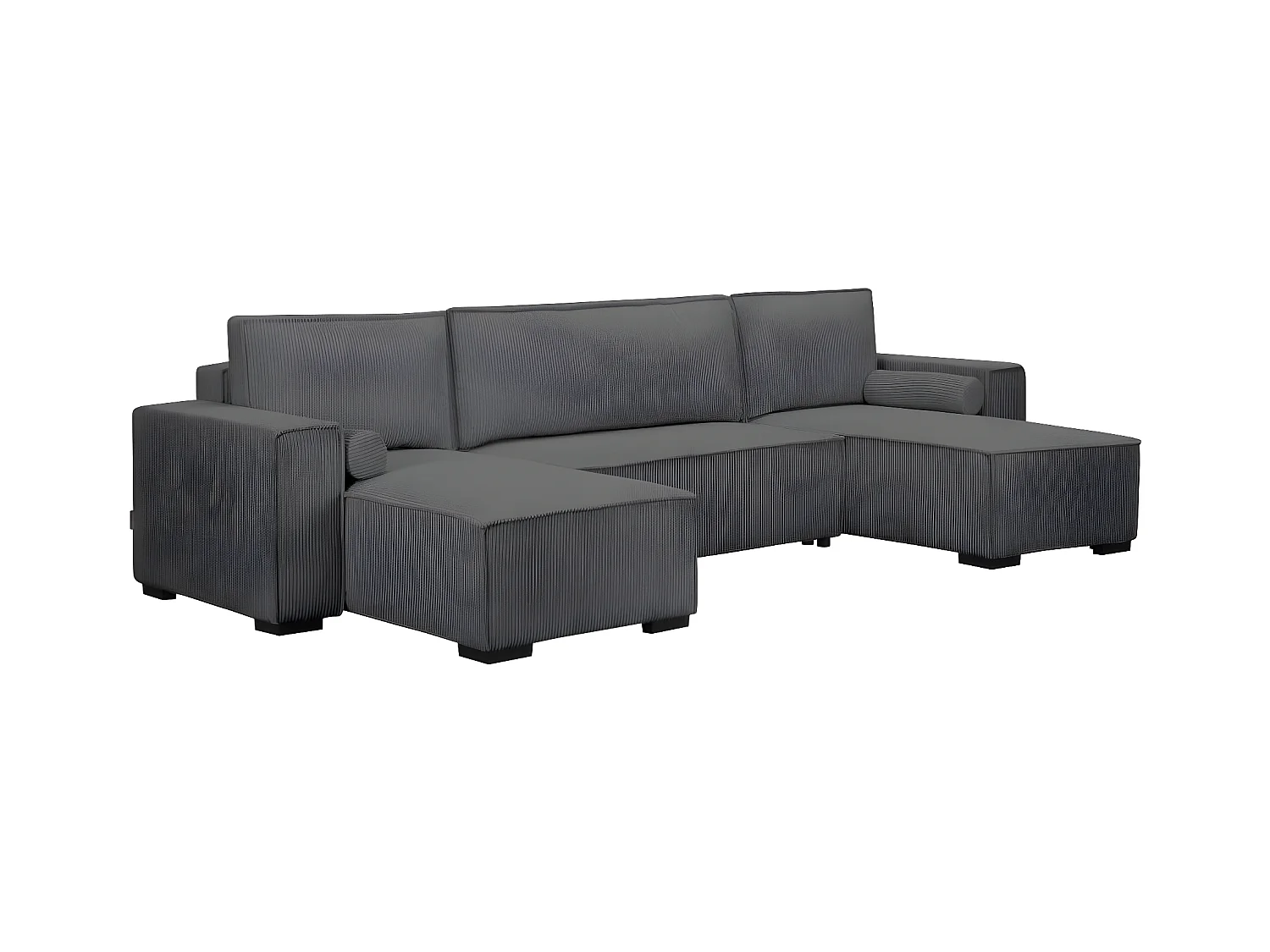 Canapé panoramique 5 places Clarence convertible avec coffre en velours côtelé - Gris anthracite - L322 x P161 x H87cm - Loungitude