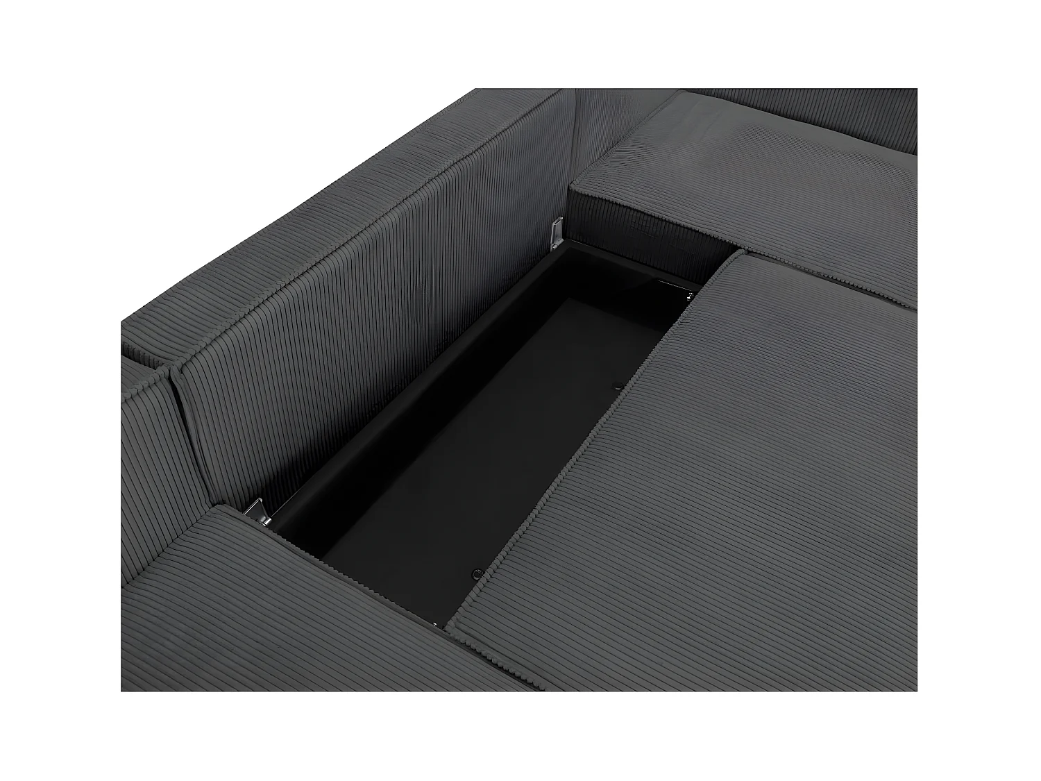 Canapé panoramique 5 places Clarence convertible avec coffre en velours côtelé - Gris anthracite - L322 x P161 x H87cm - Loungitude