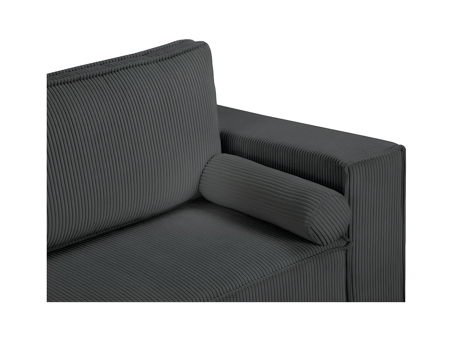 Canapé panoramique 5 places Clarence convertible avec coffre en velours côtelé - Gris anthracite - L322 x P161 x H87cm - Loungitude
