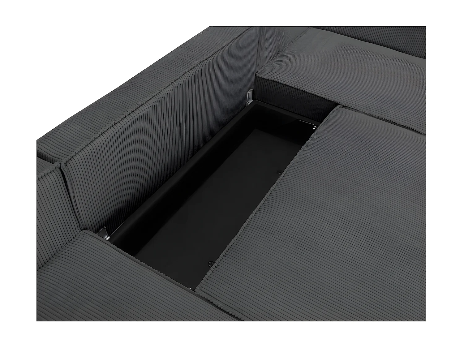 Canapé panoramique 5 places Clarence convertible avec coffre en velours côtelé - Gris anthracite - L322 x P161 x H87cm - Loungitude