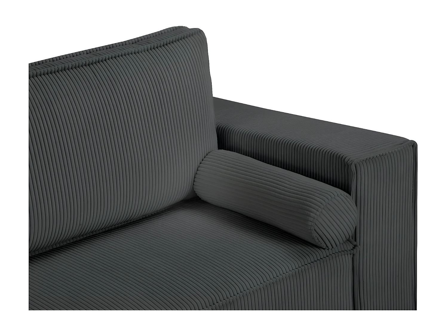 Canapé panoramique 5 places Clarence convertible avec coffre en velours côtelé - Gris anthracite - L322 x P161 x H87cm - Loungitude
