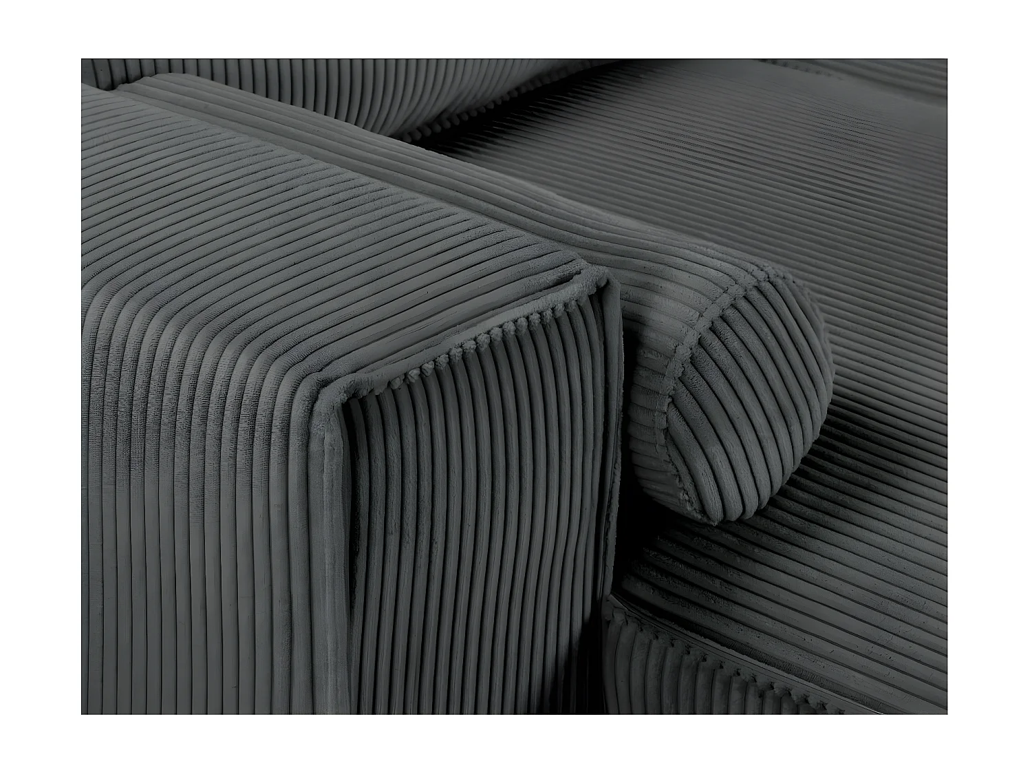 Canapé panoramique 5 places Clarence convertible avec coffre en velours côtelé - Gris anthracite - L322 x P161 x H87cm - Loungitude