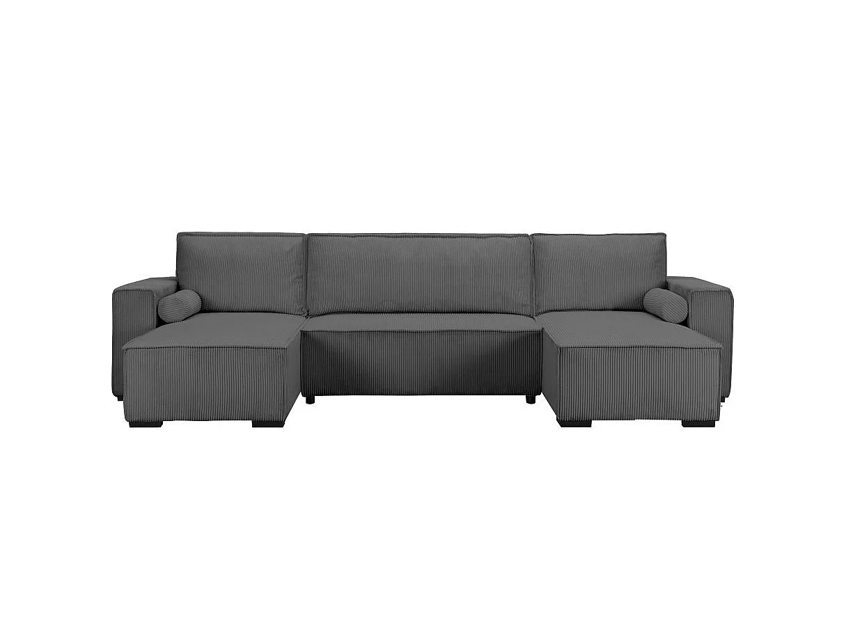 Canapé d'angle panoramique convertible 5 places en velours gris anthracite