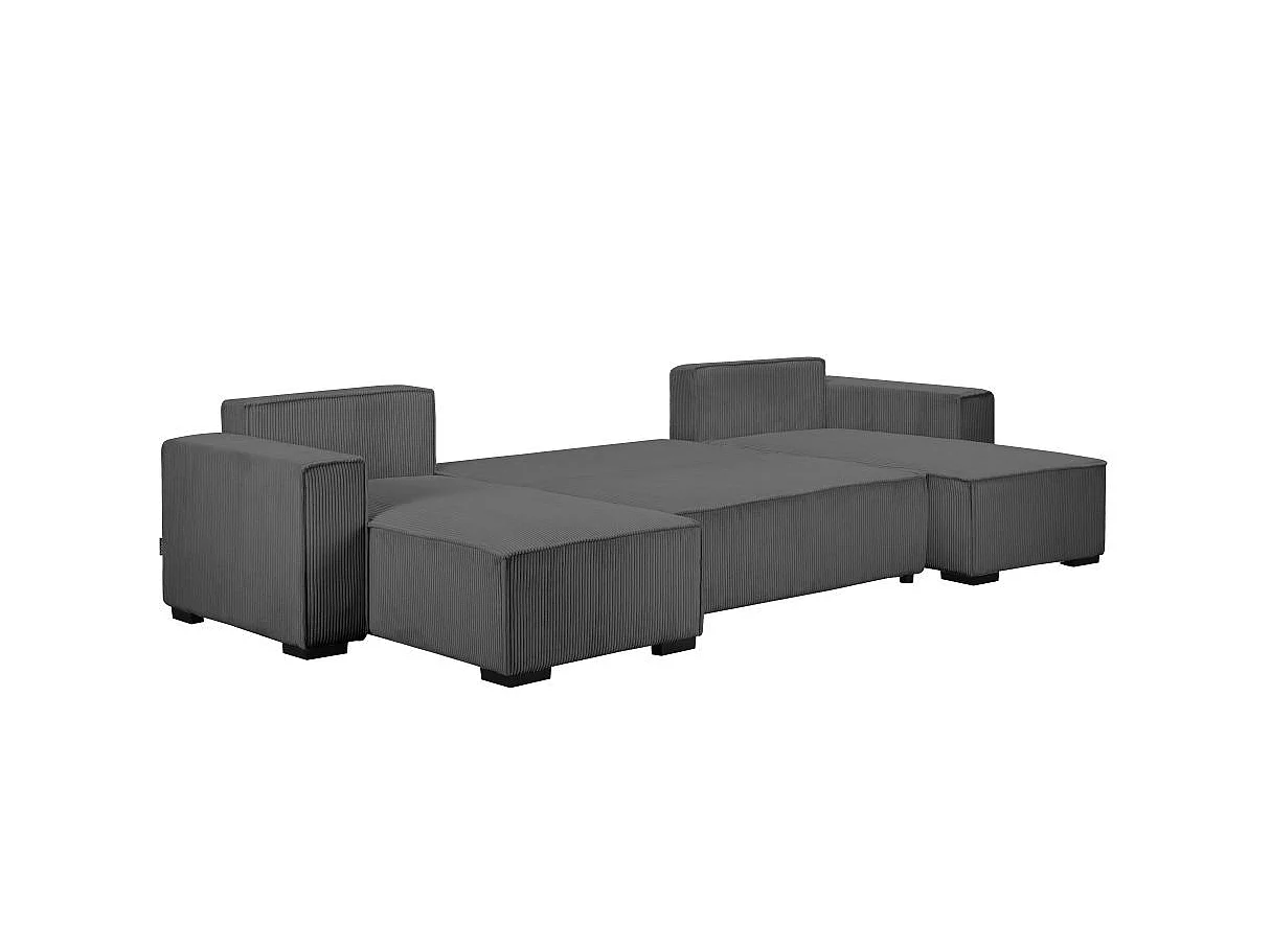 Canapé d'angle panoramique convertible 5 places en velours gris anthracite