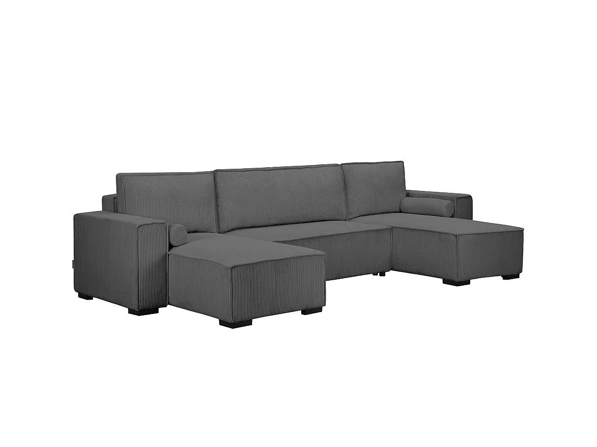 Canapé d'angle panoramique convertible 5 places en velours gris anthracite