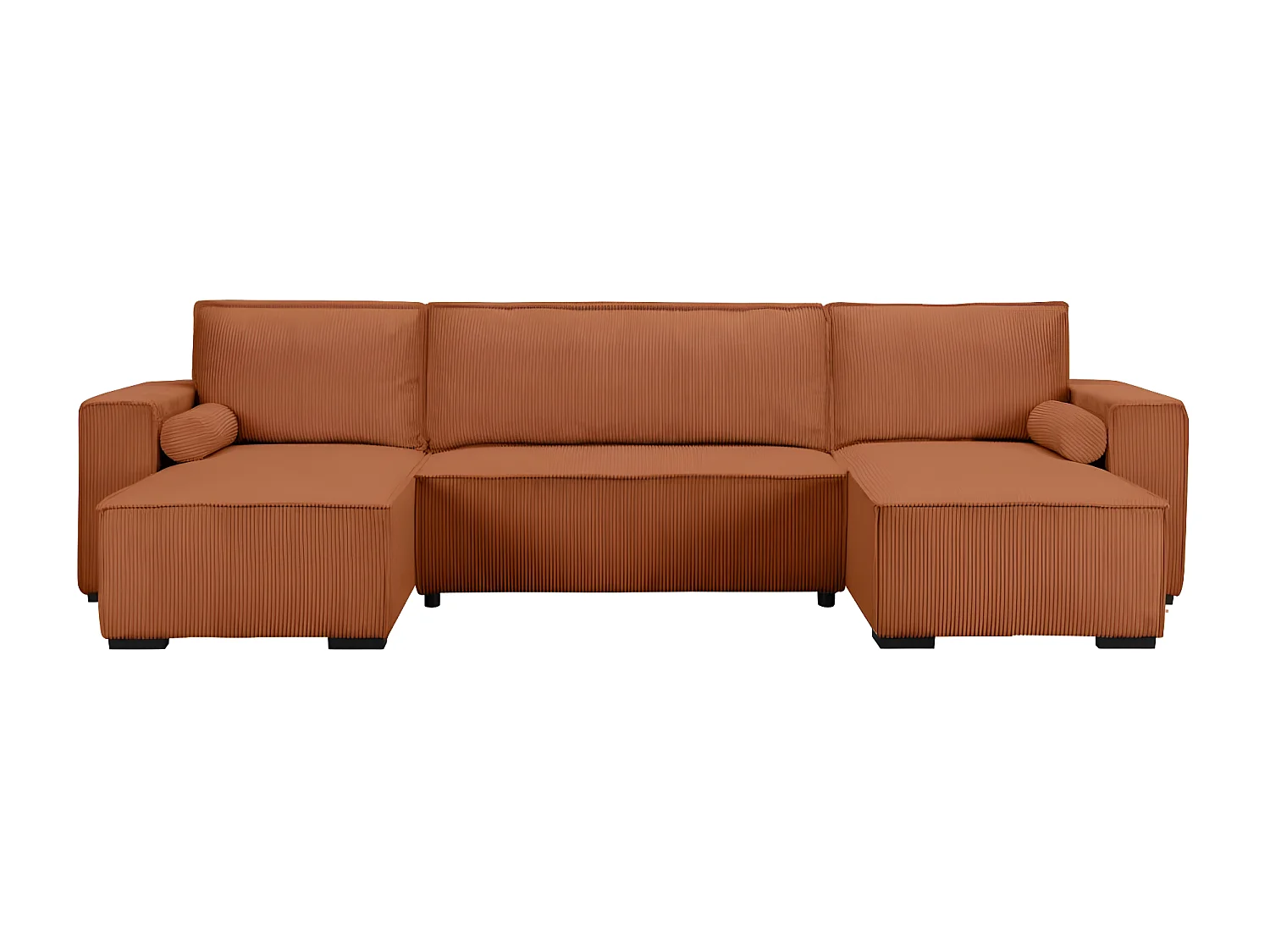 Canapé panoramique 5 places Clarence convertible avec coffre en velours côtelé - Terracotta - L322 x P161 x H87cm - Loungitude