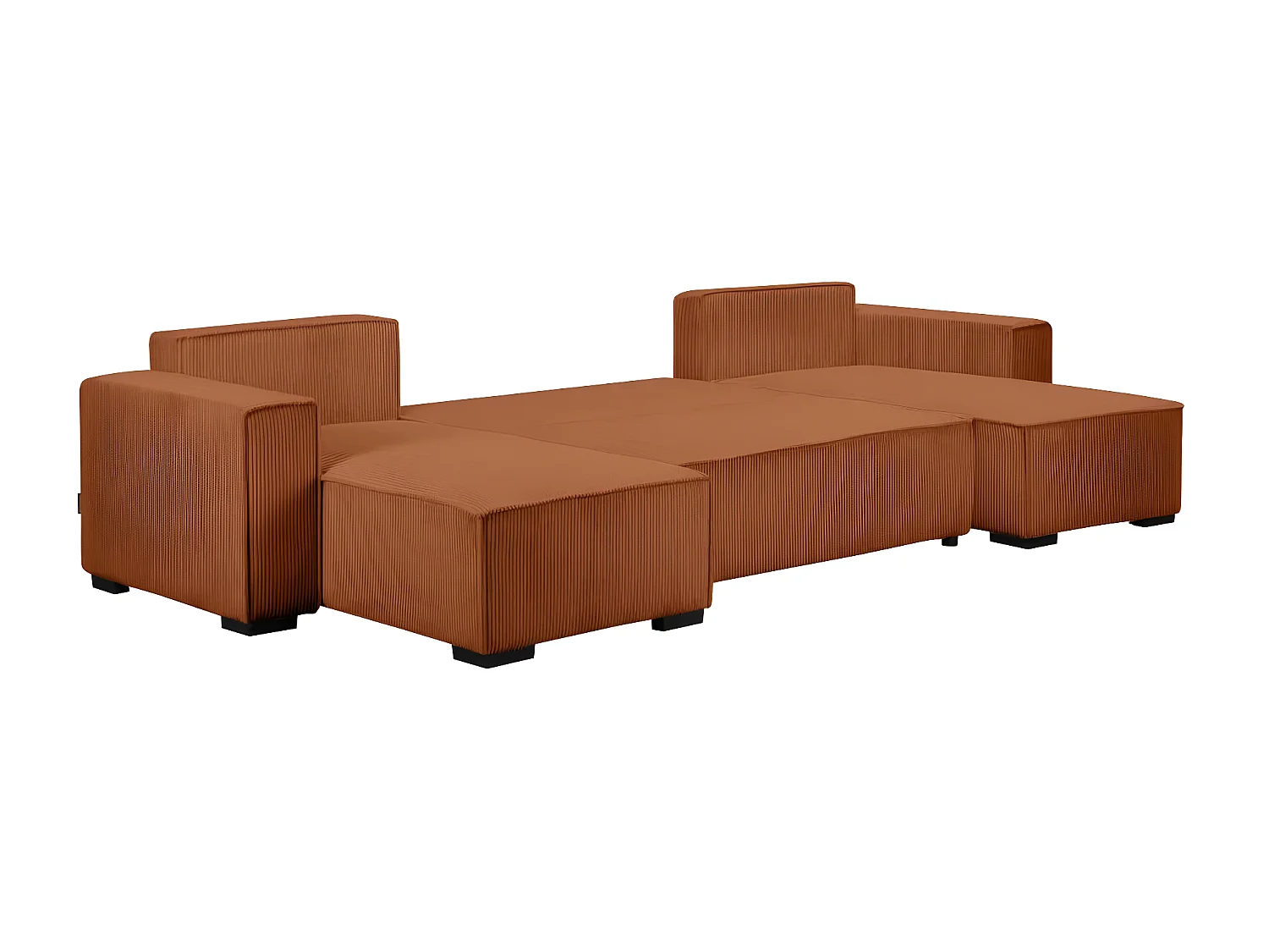 Canapé panoramique 5 places Clarence convertible avec coffre en velours côtelé - Terracotta - L322 x P161 x H87cm - Loungitude