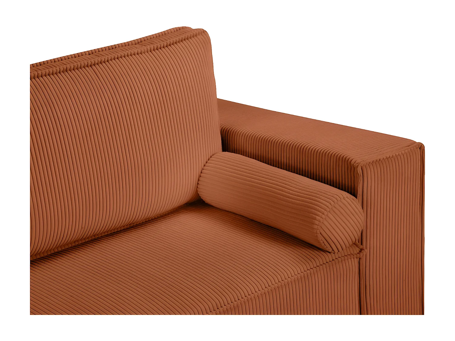 Canapé panoramique 5 places Clarence convertible avec coffre en velours côtelé - Terracotta - L322 x P161 x H87cm - Loungitude