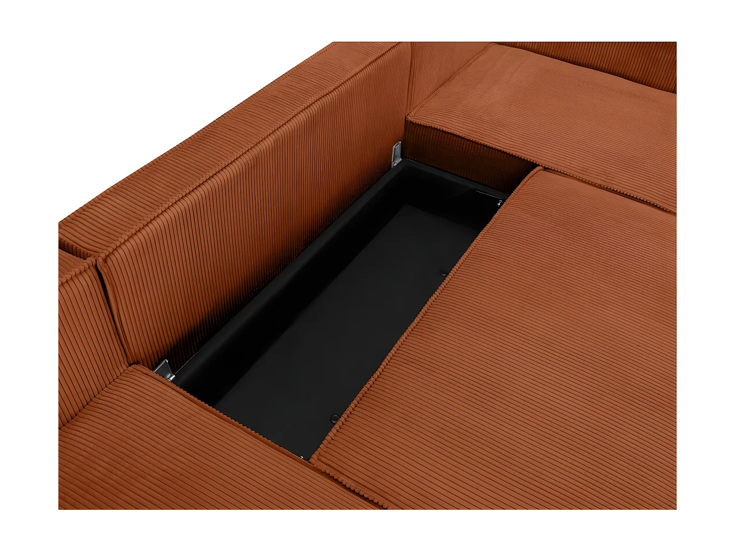 Canapé panoramique 5 places Clarence convertible avec coffre en velours côtelé - Terracotta - L322 x P161 x H87cm - Loungitude