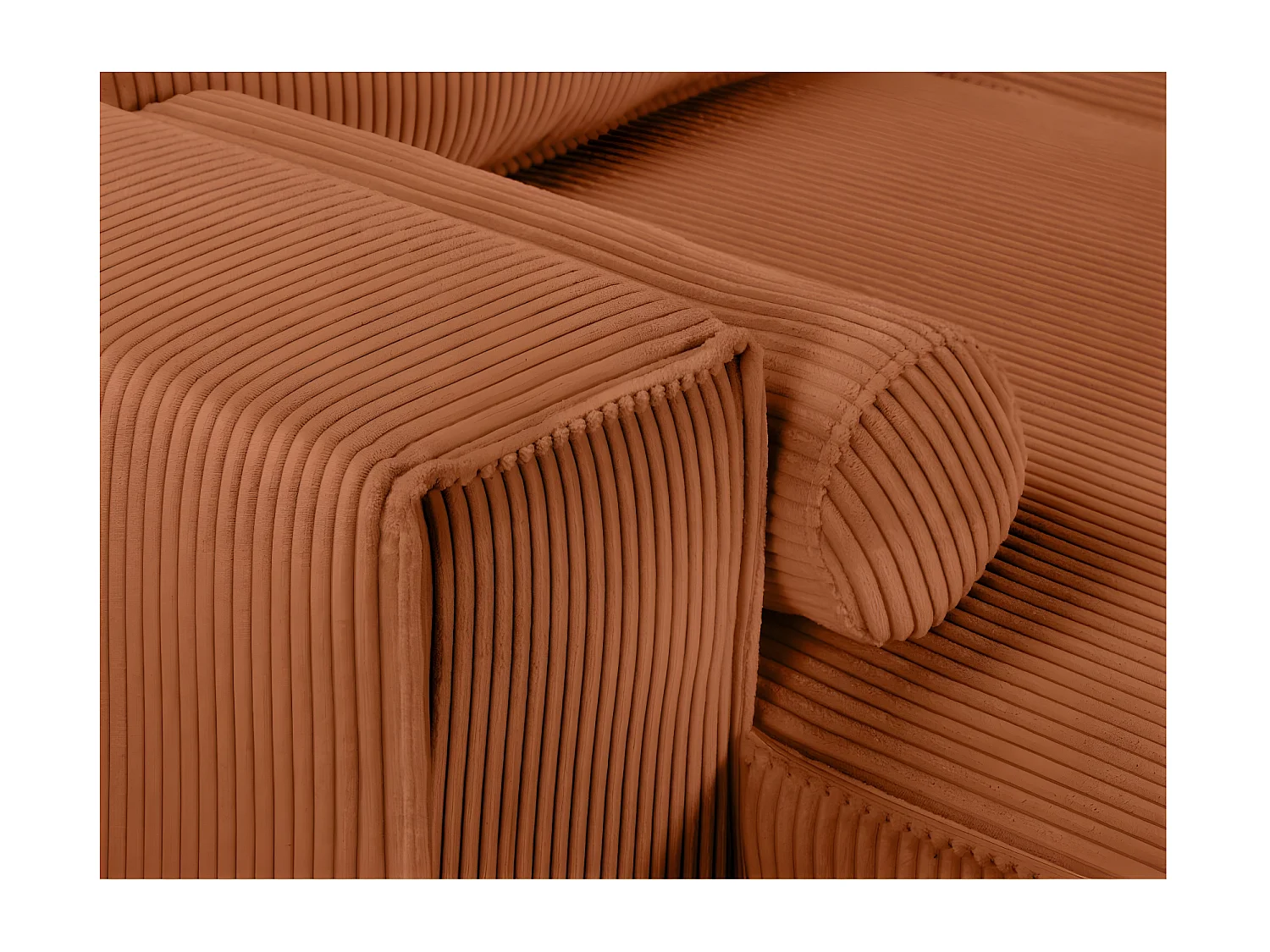 Canapé panoramique 5 places Clarence convertible avec coffre en velours côtelé - Terracotta - L322 x P161 x H87cm - Loungitude