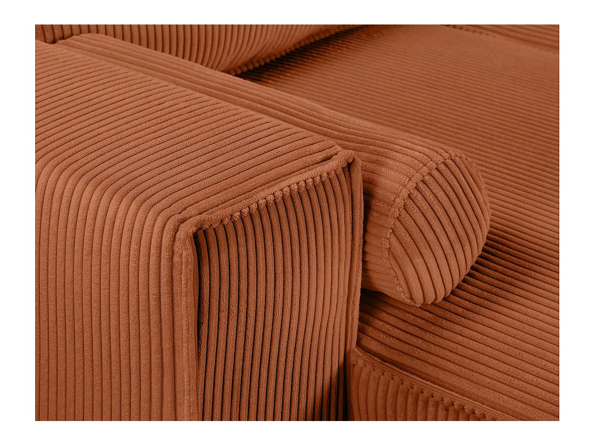 Canapé d'angle panoramique convertible 5 places en velours côtelé terracotta