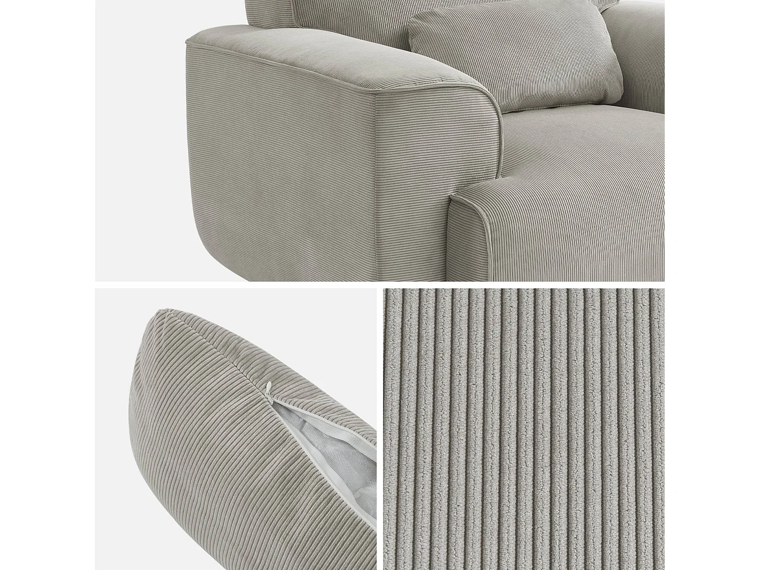 Sillón de pana con cojín gris claro