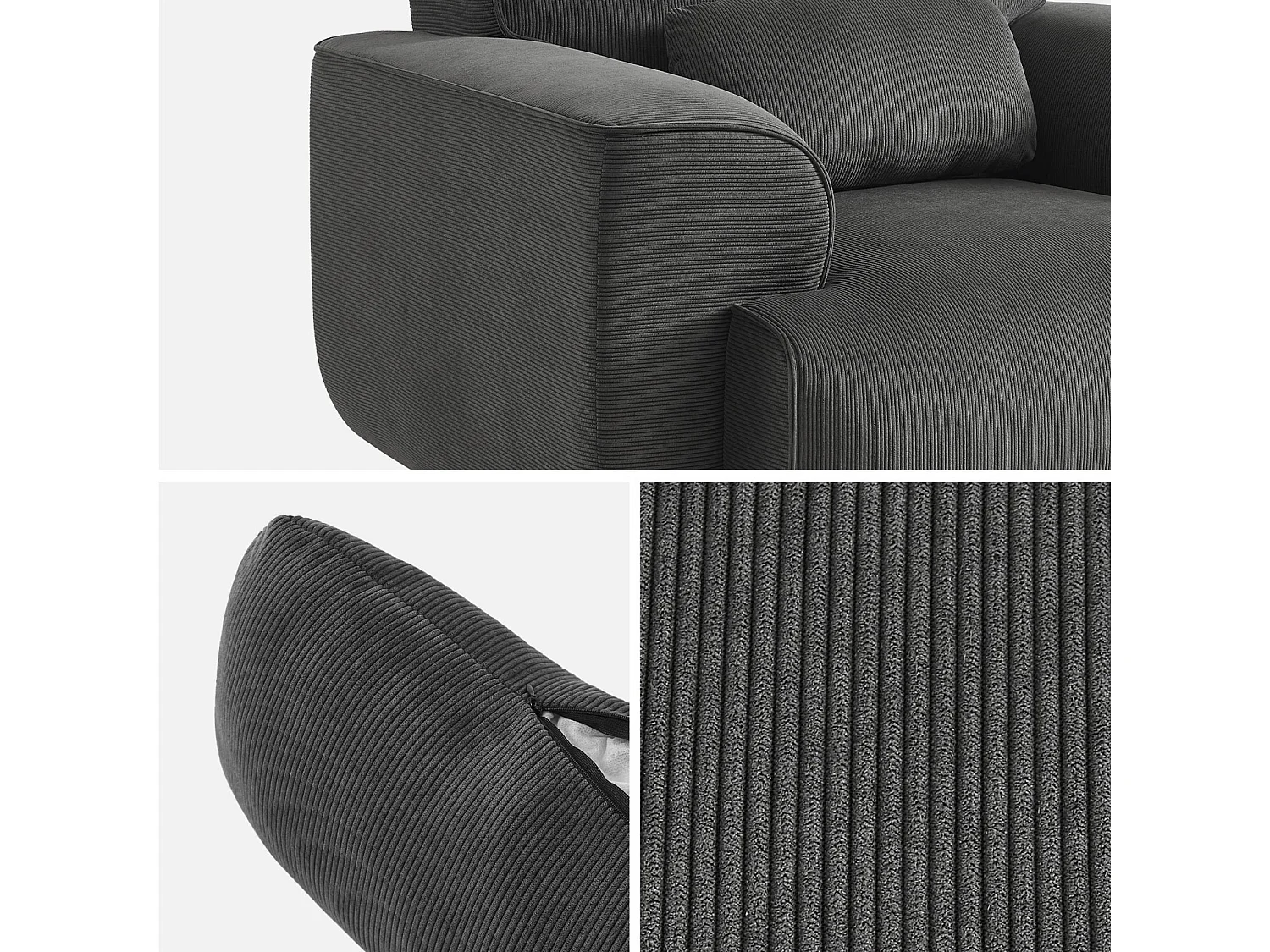 Sillón de pana con cojín gris oscuro