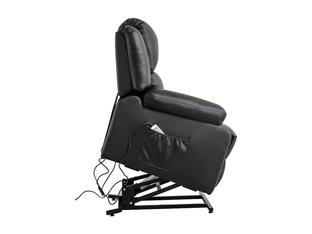 Fauteuil De Relaxation Electrique Releveur Et Massant En Simili Léo - Noir - L88 x 93 x 98cm - Loungitude