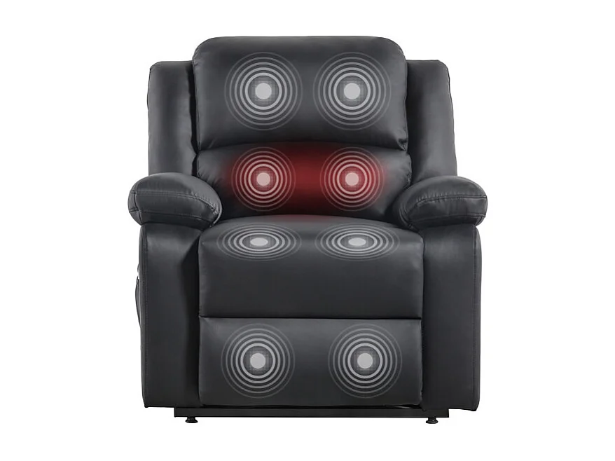 Fauteuil De Relaxation Electrique Releveur Et Massant En Simili Léo - Noir - L88 x 93 x 98cm - Loungitude
