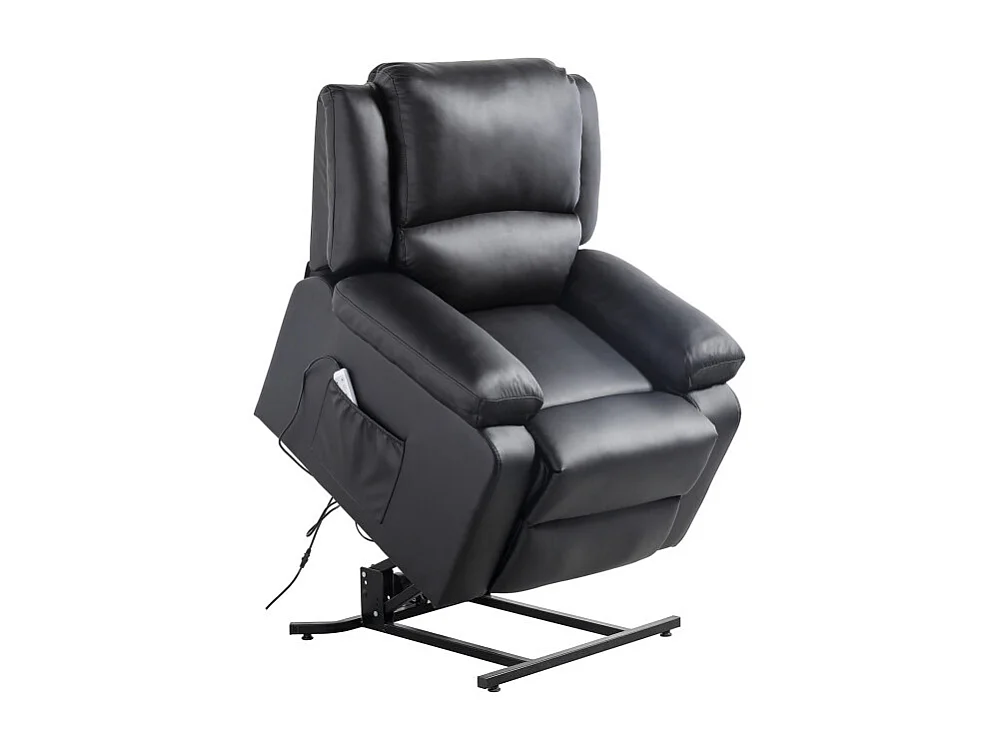 Fauteuil De Relaxation Electrique Releveur Et Massant En Simili Léo - Noir - L88 x 93 x 98cm - Loungitude