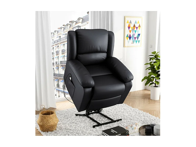 Fauteuil De Relaxation Electrique Releveur Et Massant En Simili Léo - Noir - L88 x 93 x 98cm - Loungitude