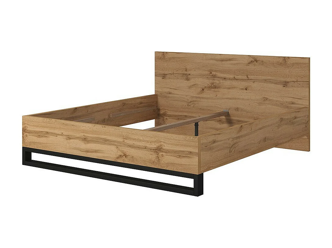 Komplettes Schlafzimmer im Industriestil, Kollektion MILOS: Kleiderschrank mit 3 Türen, Bett 180x200, Kommode, Nachttische, rohe Eiche und Schwarz