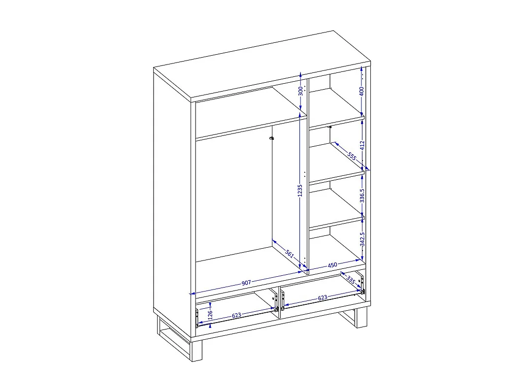 Komplettes Schlafzimmer im Industriestil, Kollektion MILOS: Kleiderschrank mit 3 Türen, Bett 180x200, Kommode, Nachttische, rohe Eiche und Schwarz