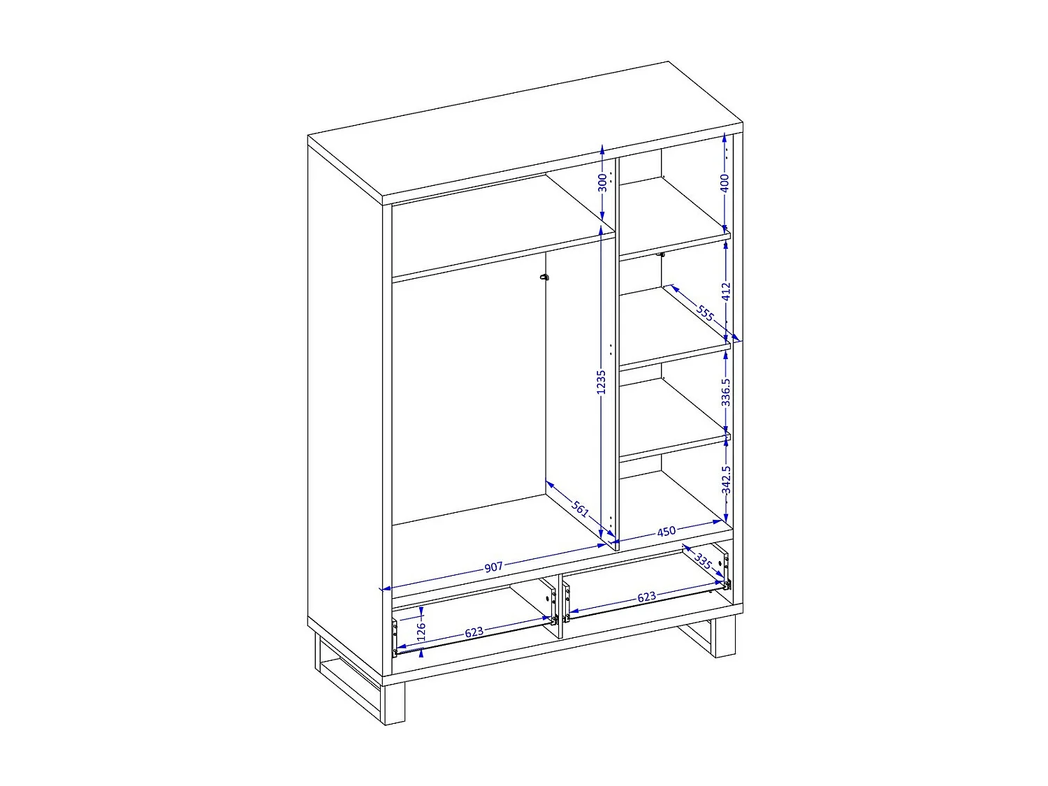Komplettes Schlafzimmer im Industriestil, Kollektion MILOS: Kleiderschrank mit 3 Türen, Bett 180x200, Kommode, Nachttische, rohe Eiche und Schwarz