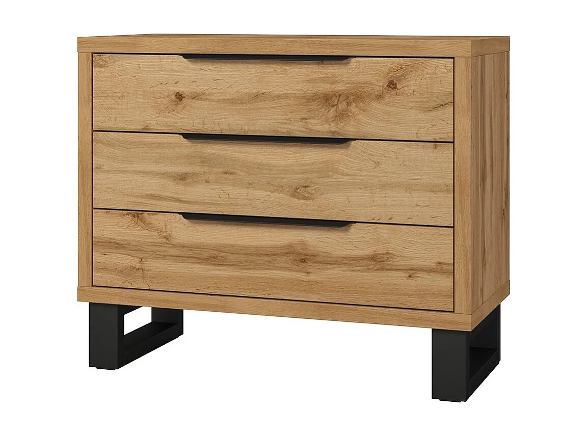 Chambre compléte style industriel collection MILOS : armoire, lit coffre 140x200, commode, chevets, chêne brut et noir