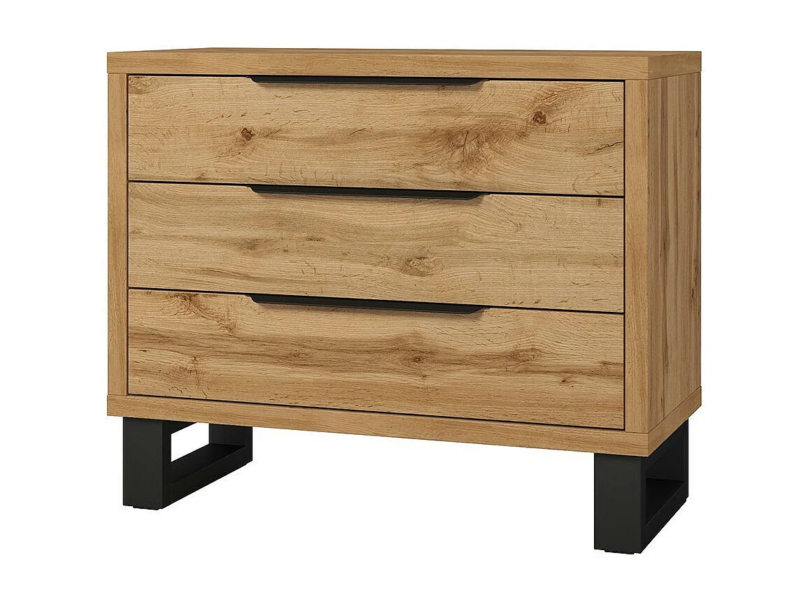 Volledige industriële slaapkamerset MILOS: Kledingkast met 4 deuren, bed 180x200, dressoir, nachtkastjes, ruw eiken/zwart