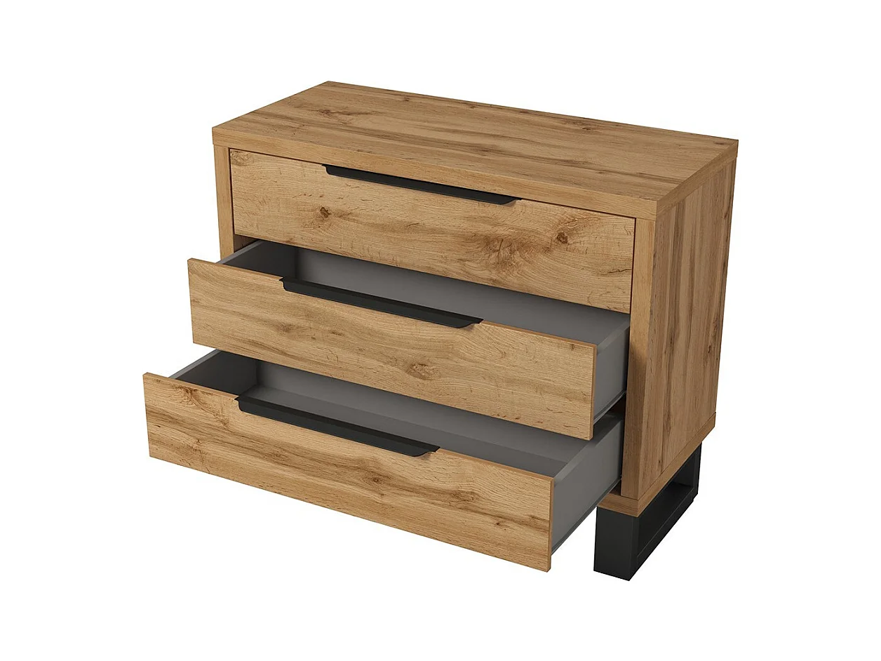 Volledige industriële slaapkamerset MILOS: Kledingkast met 4 deuren, bed 180x200, dressoir, nachtkastjes, ruw eiken/zwart