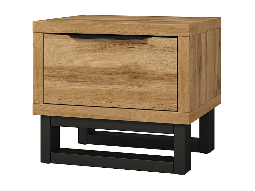 Chambre compléte industrielle MILOS : Armoire 4 portes, lit 180x200, commode, chevets, chêne brut/noir