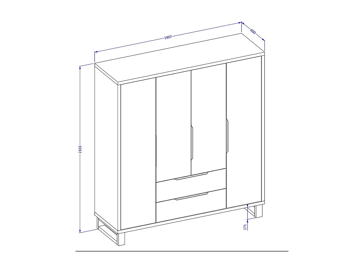 Industriële complete slaapkamer MILOS: Kledingkast met 4 deuren, bed 140x200, dressoir, nachtkastjes, ruw eiken/zwart