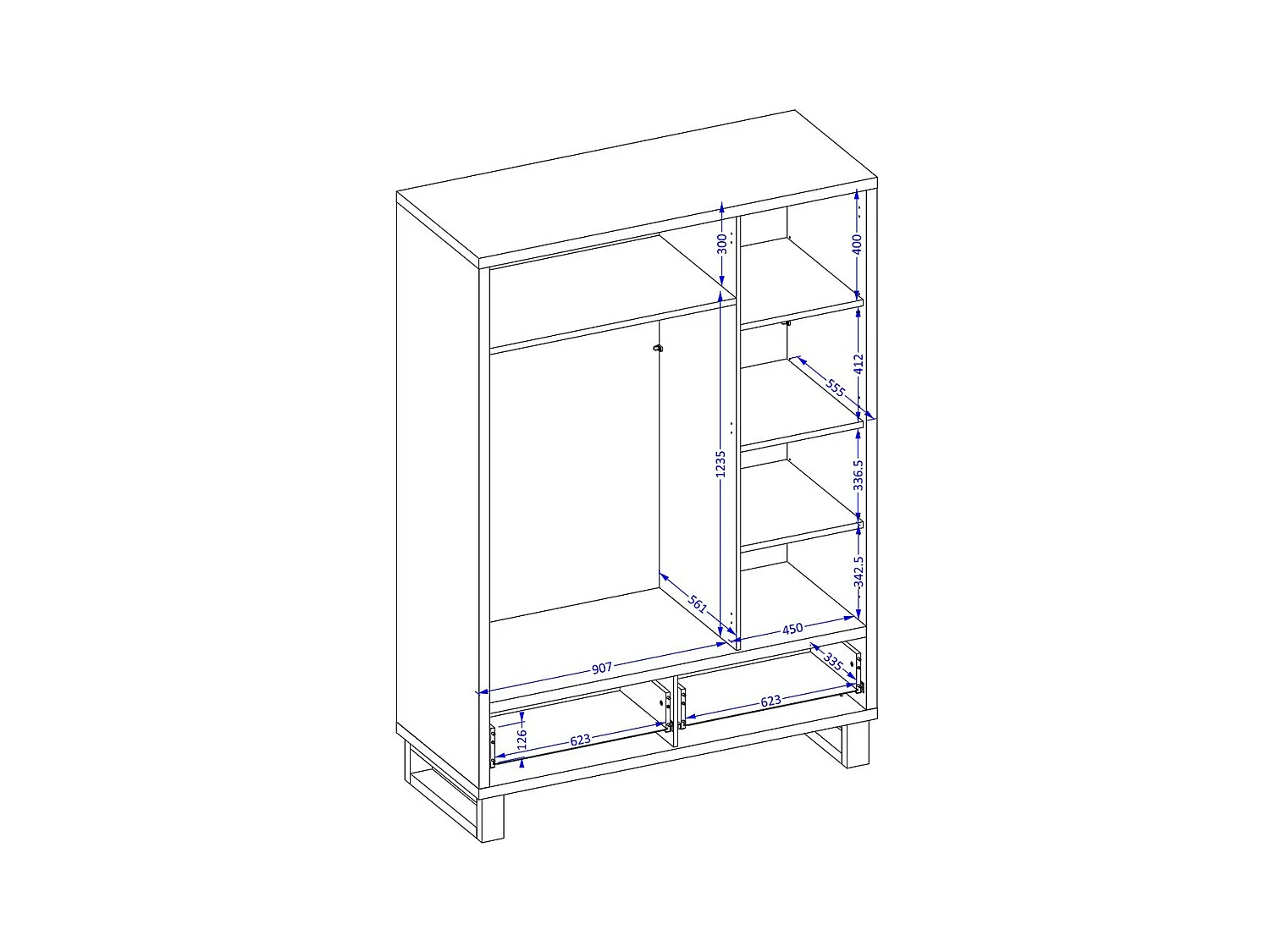 Chambre compléte style industriel collection MILOS : armoire 3 portes, lit 140x200, commode, chevets, chêne brut et noir