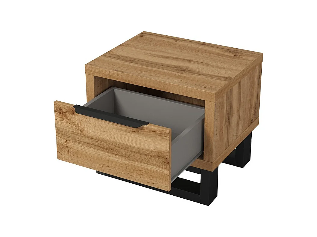 Chambre compléte style industriel collection MILOS : armoire 3 portes, lit 140x200, commode, chevets, chêne brut et noir