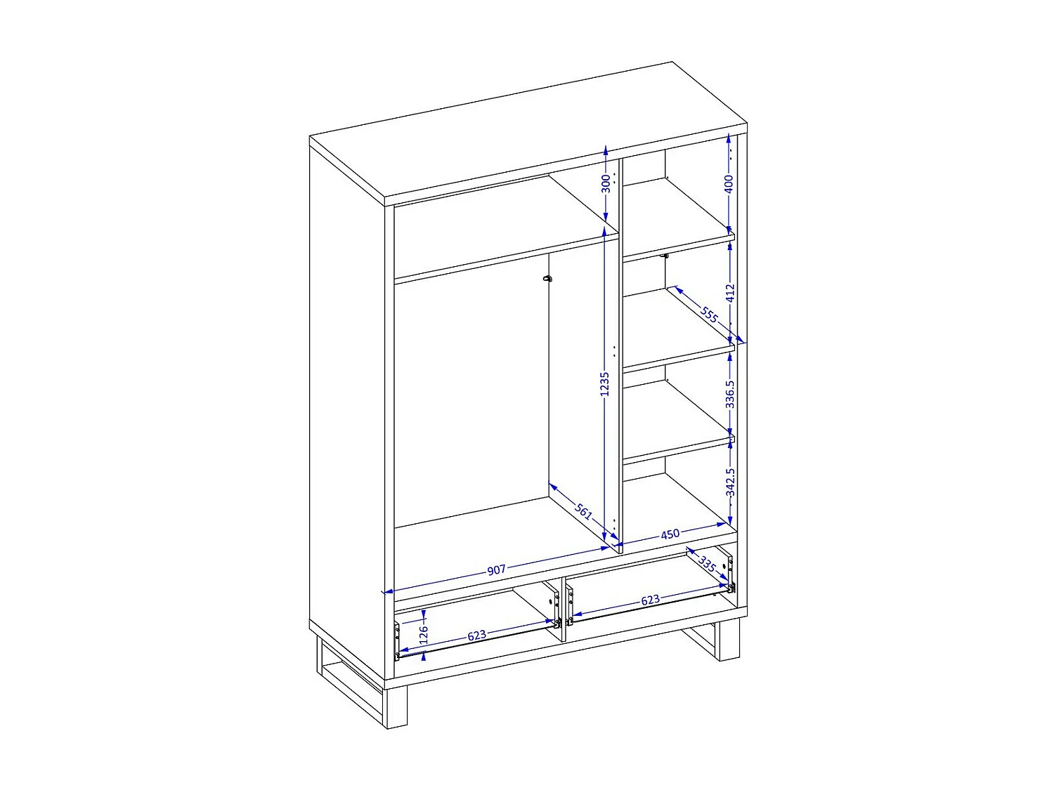 Volledige slaapkamer in industriële stijl, collectie MILOS: kledingkast met 3 deuren, bed 140x200, dressoir, nachtkastjes, ruw eiken en zwart