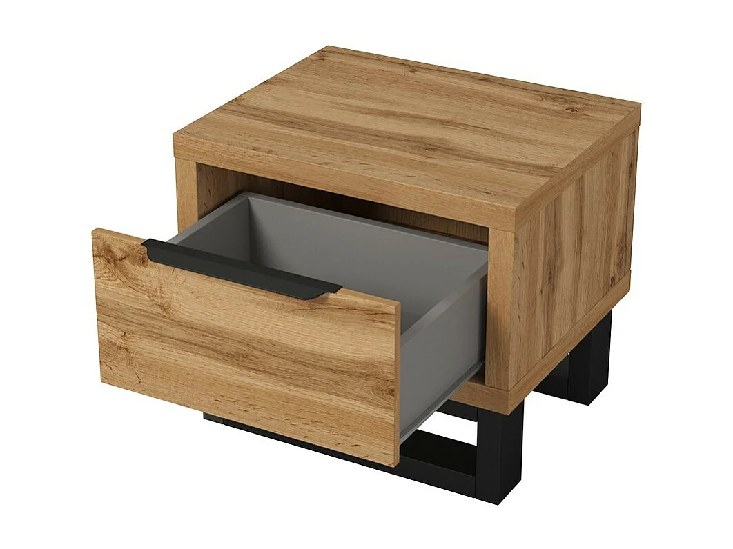 Camera completa stile industriale collezione MILOS: armadio a 3 ante, letto 160x200, comò, comodini, rovere grezzo e nero