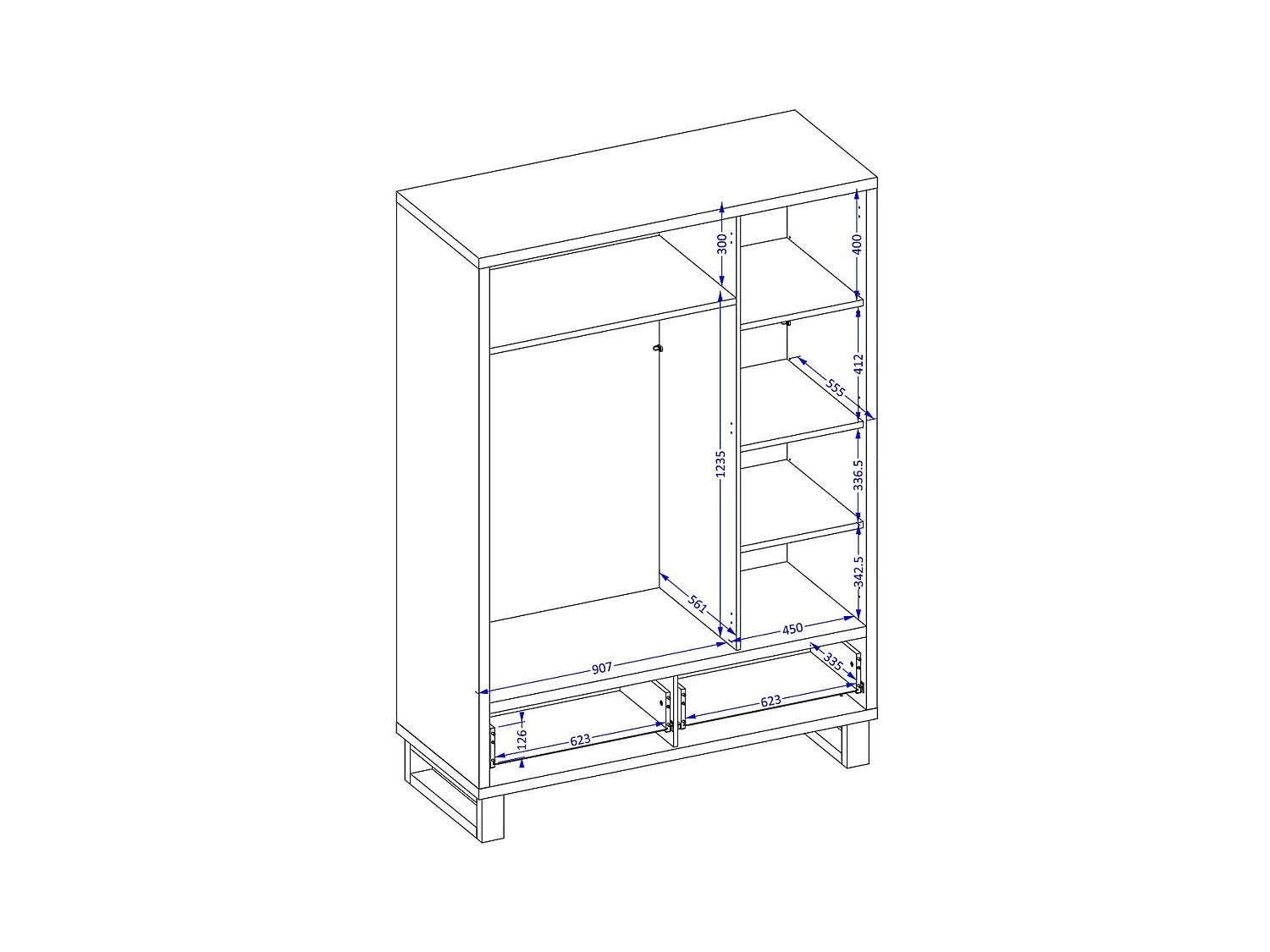 Chambre compléte style industriel collection MILOS : armoire 3 portes, lit 160x200, commode, chevets, chêne brut et noir