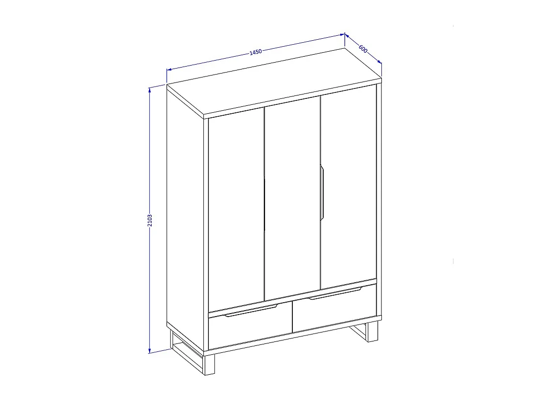 Chambre compléte style industriel collection MILOS : armoire 3 portes, lit 160x200, commode, chevets, chêne brut et noir