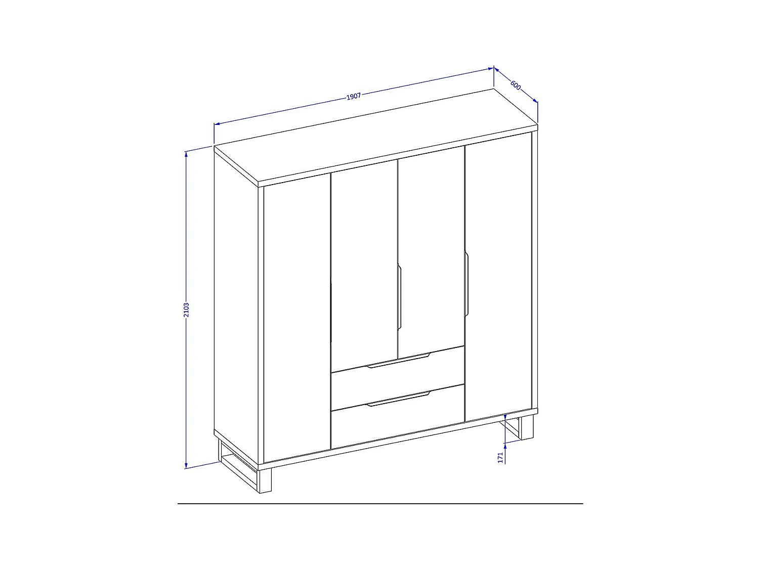 Camera completa industriale MILOS: Armadio, letto contenitore 180x200, cassettiera, comodini, quercia grezza/nero