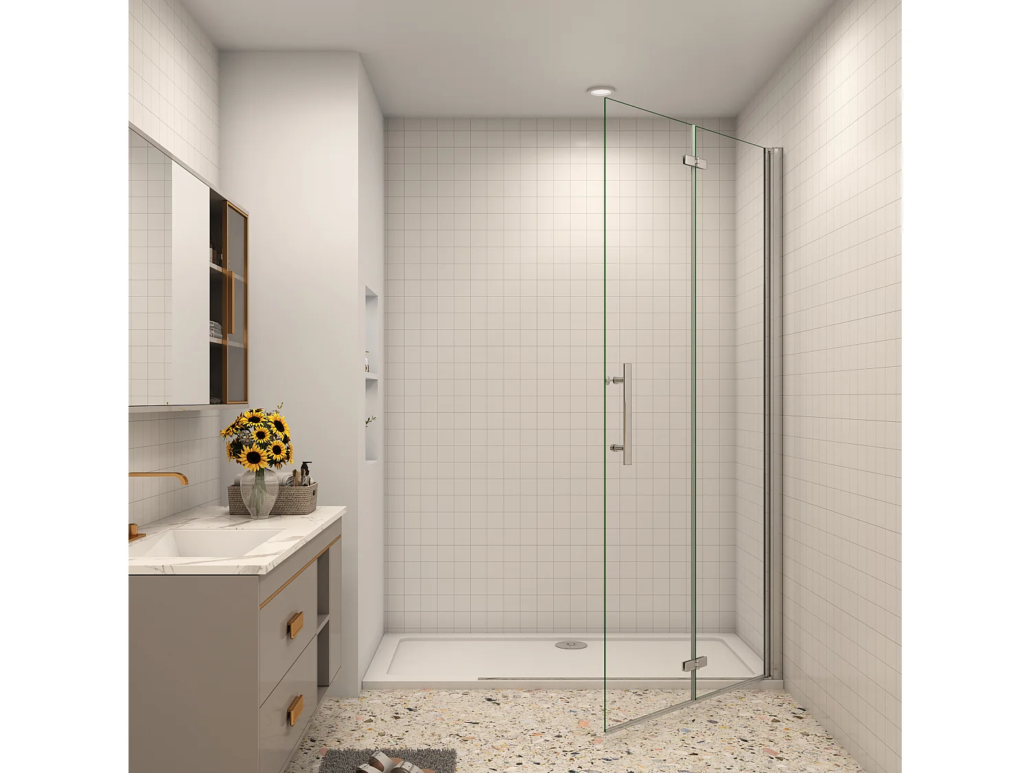 100x195cm Walk in Faltbar+drehbar Nano ESG Glas Duschwand Duschtür Duschabtrennung Dusche