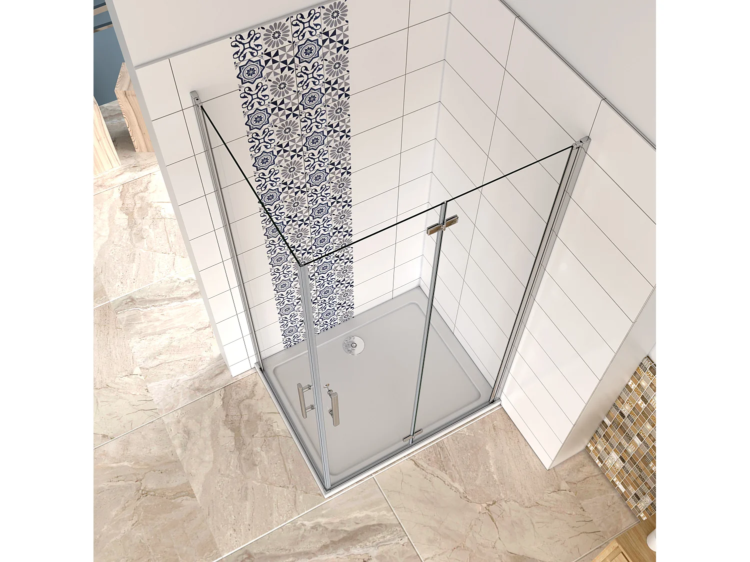 Falttür(90cm) x Drehtür(70cm) x Höhe 185cm Nano ESG Eckdukabine Duschabtrennung Eckdusche